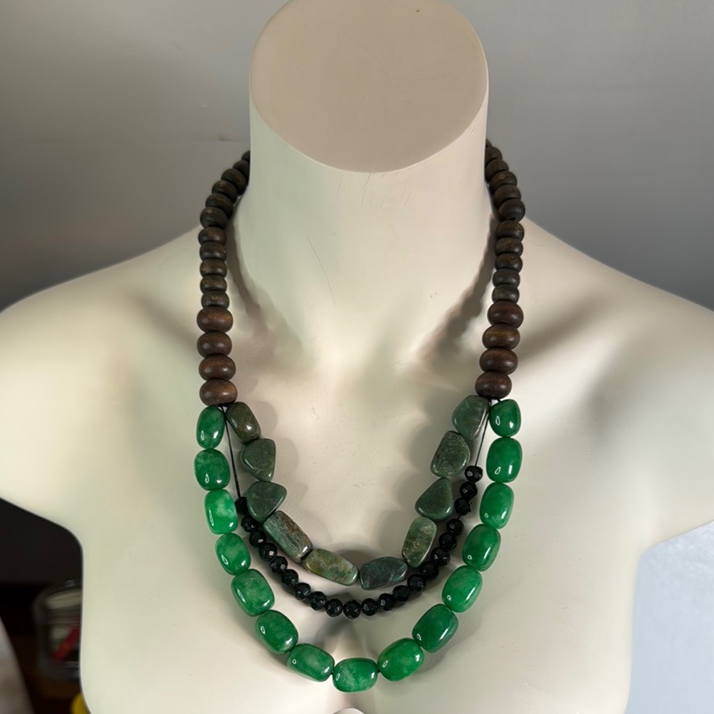 Green and Brown Banana Republic green jadeite and wood necklace